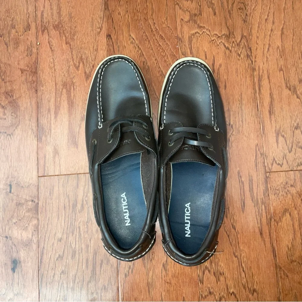 Men's Nautica Dark Brown Nueltin Boat Shoes Size 10.5 Dressy Casual Slip On